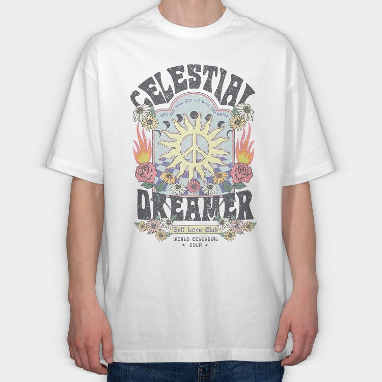 Celestial Dreamer Blooms, Tricou Oversize Barbati (Unisex)