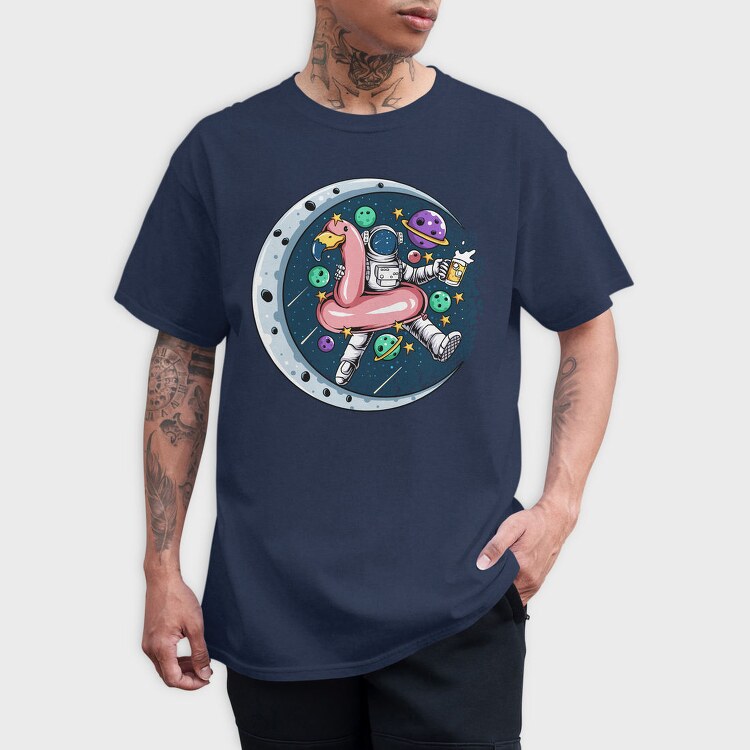 Space Flamingo Astronaut, Tricou Barbati (Unisex)