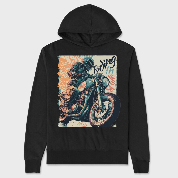 Riding in Style Motorcycle With Rider Artistic, Hanorac Oversize Barbati (Unisex)