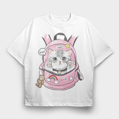 Kitty Backpack Love, Tricou Oversize Barbati (Unisex)