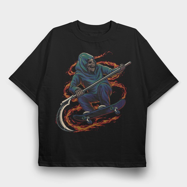 Skateboard Grim Reaper, Tricou Oversize Barbati (Unisex)