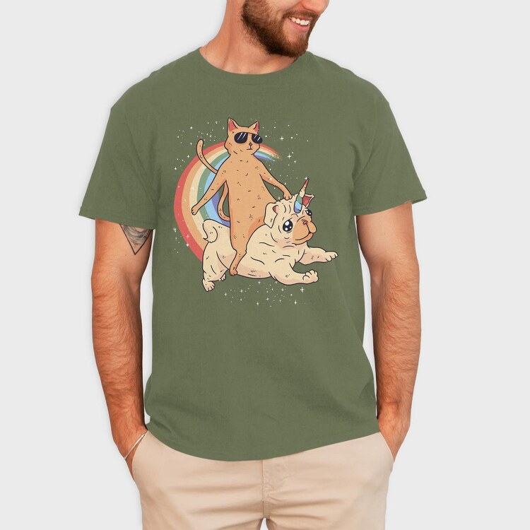 Cat Riding Dog Unicorn, Tricou Barbati (Unisex)