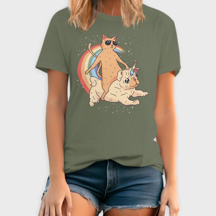 Cat Riding Dog Unicorn, Tricou Barbati (Unisex)