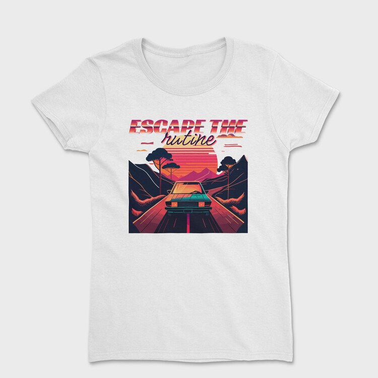 Car on Scenic Road Beautiful Sunset 80S Retro, Tricou Femei