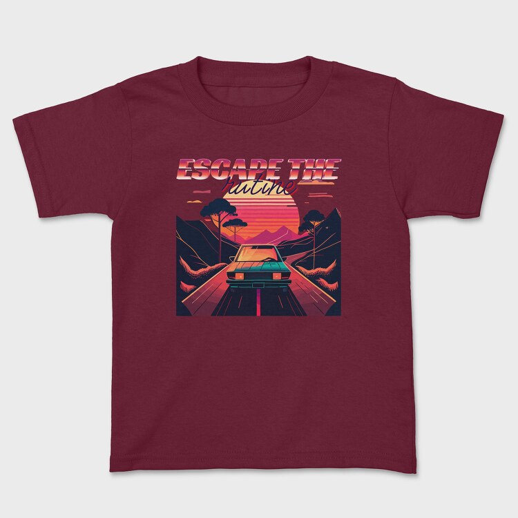 Car on Scenic Road Beautiful Sunset 80S Retro, Tricou Copii