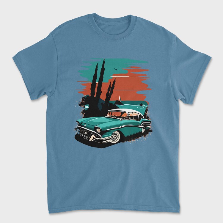 Classic 80S Car Beach Sunset Trees, Tricou Barbati (Unisex)