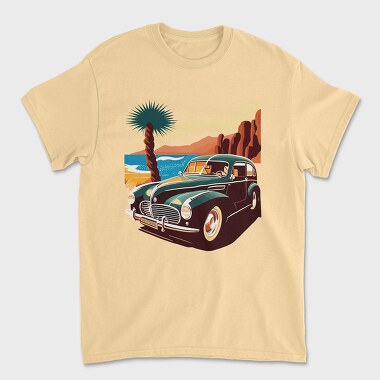 Tricou Barbati (Unisex), Classic 80S Car Mountains Sunset Beach Trees