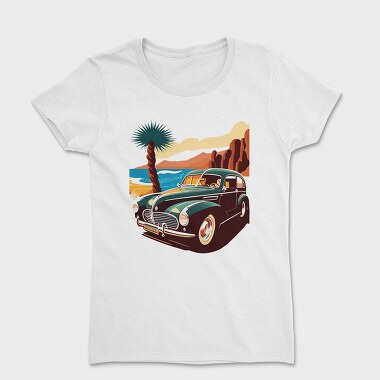 Tricou Femei, Classic 80S Car Mountains Sunset Beach Trees