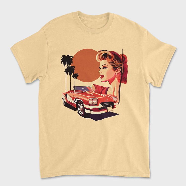 Classic Car Convertible Girl Trees, Tricou Barbati (Unisex)