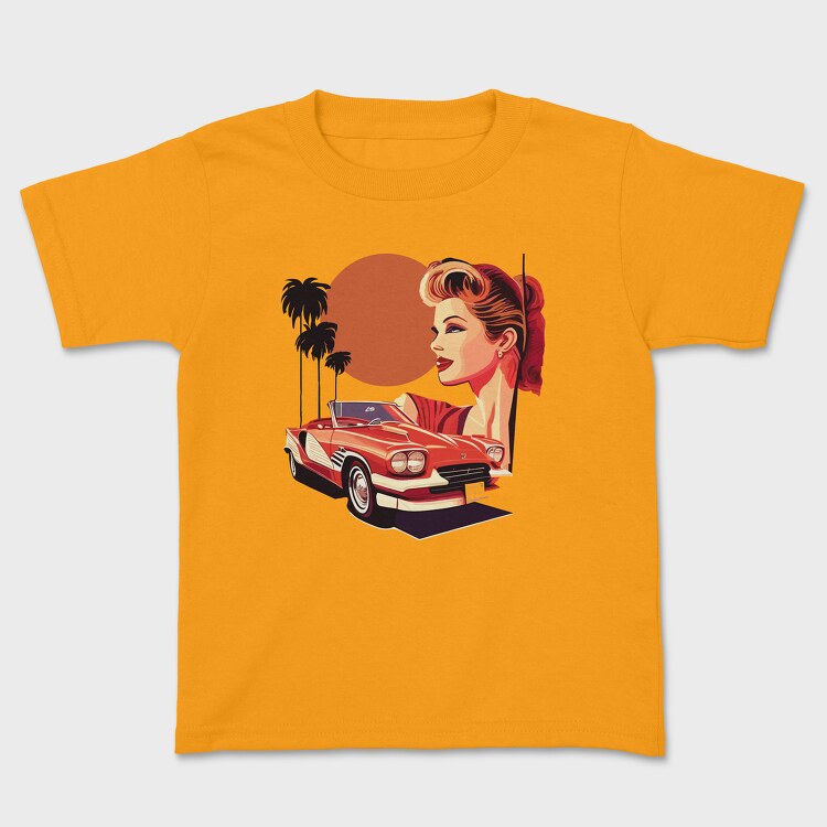 Classic Car Convertible Girl Trees, Tricou Copii