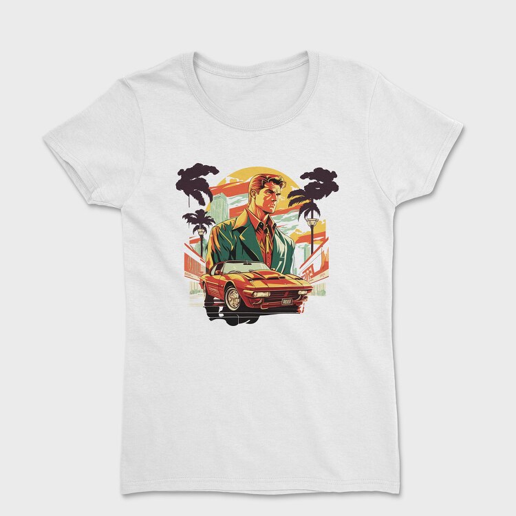 Classic Car Convertible Man Trees, Tricou Femei