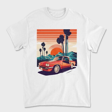 Tricou Barbati (Unisex), Classic Car Convertible With Mountains and Trees