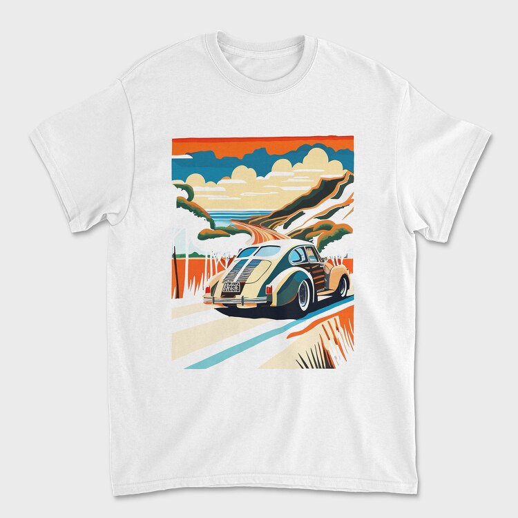 Classic Car Mountain Sunset Trees, Tricou Barbati (Unisex)