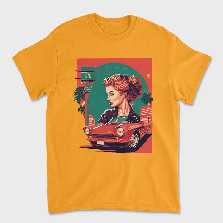 Classic Convertible Car Palm Tree, Tricou Barbati (Unisex)