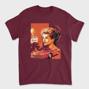 Classic Convertible Car Palm Trees Retro Girl, Tricou Barbati (Unisex)