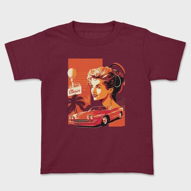 Classic Convertible Car Palm Trees Retro Girl, Tricou Copii