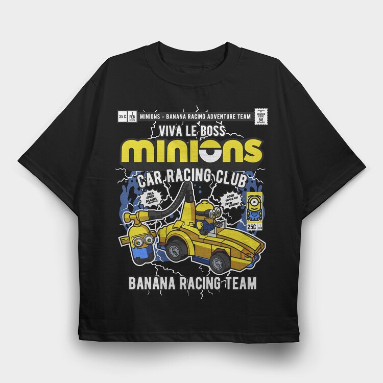 Banana Racing Minions, Tricou Oversize Barbati (Unisex)