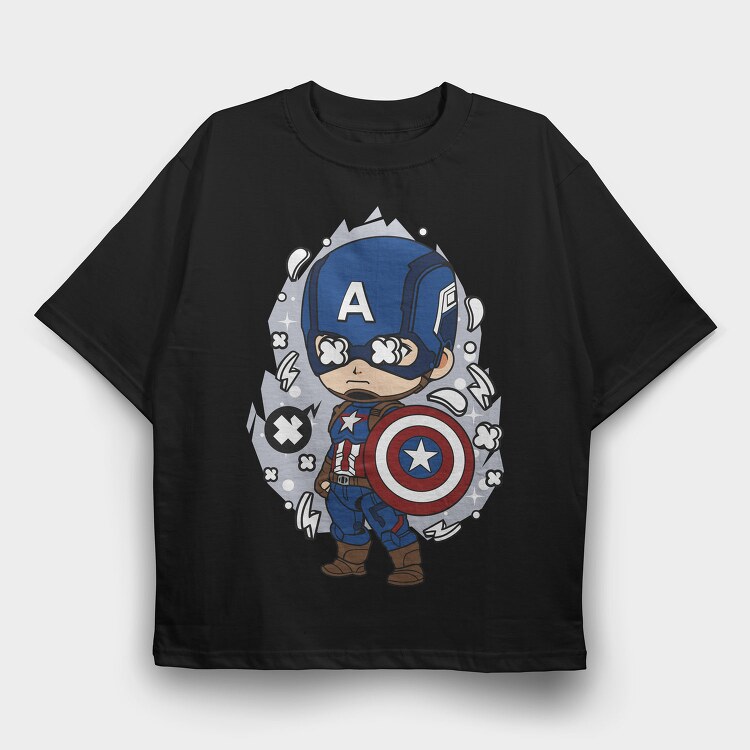 Captain America Chibi, Tricou Oversize Barbati (Unisex)