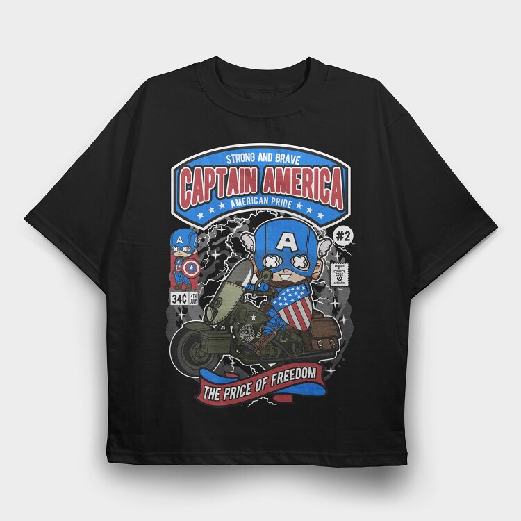 Captain America Motorbike, Tricou Oversize Barbati (Unisex)