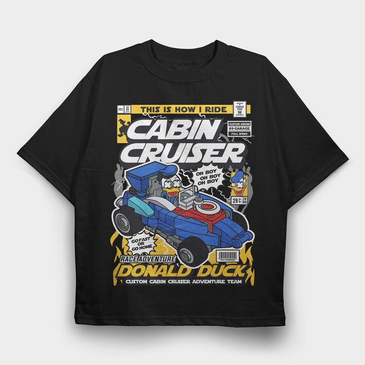 Donald Duck Racer, Tricou Oversize Barbati (Unisex)