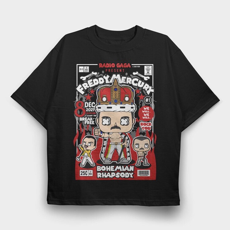 Funko Freddy Mercury Rock King, Tricou Oversize Barbati (Unisex)