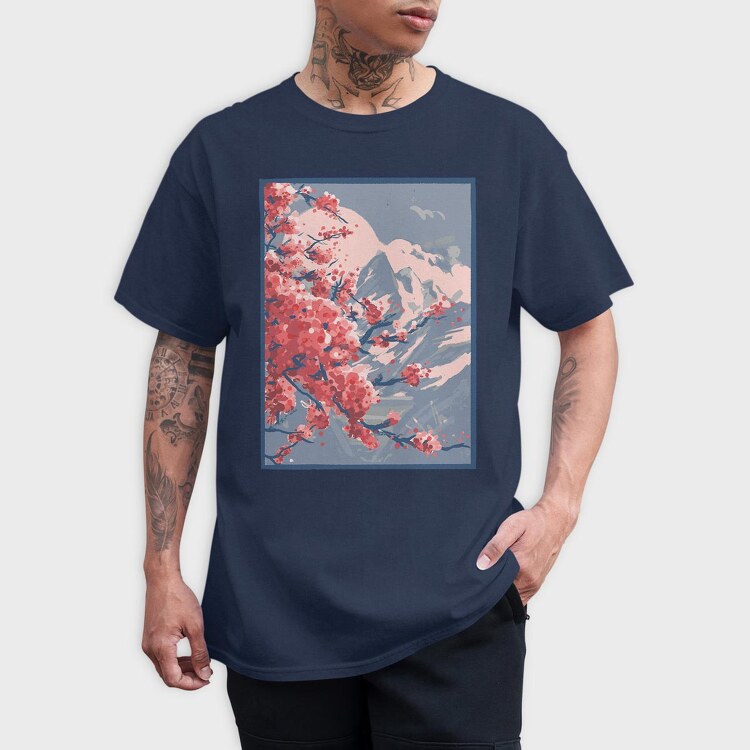 Sakura Mountains Paint, Tricou Barbati (Unisex)
