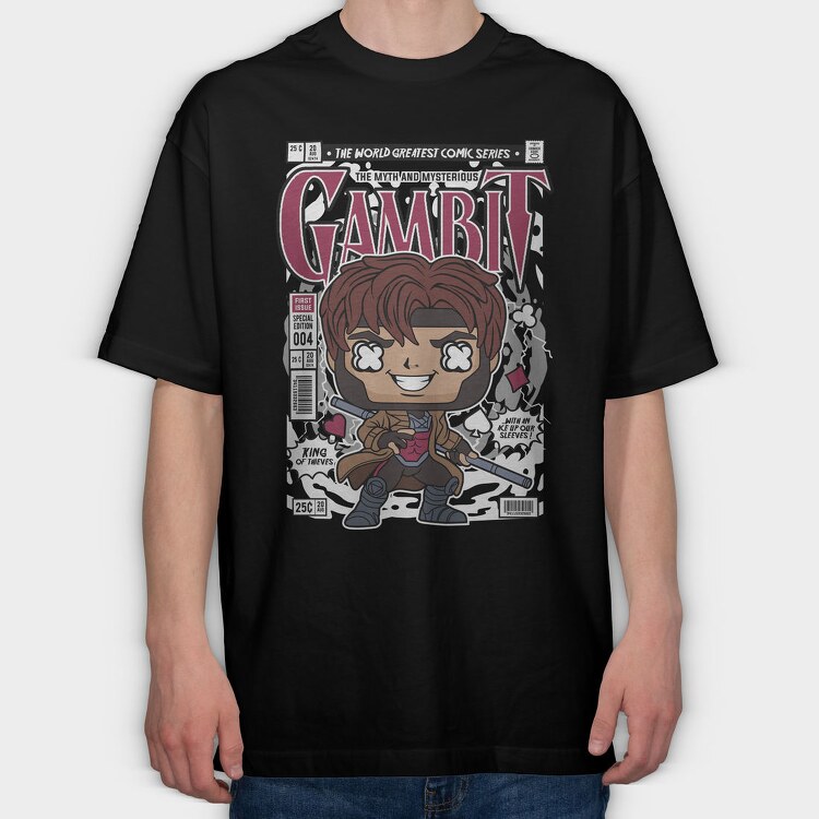 Gambit Comic Chibi, Tricou Oversize Barbati (Unisex)