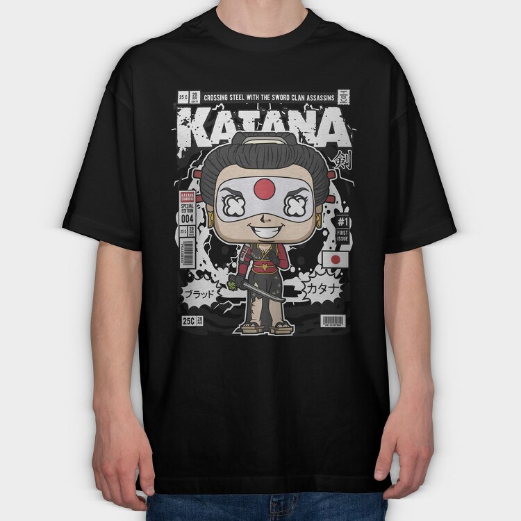 Katana Samurai Pop Art, Tricou Oversize Barbati (Unisex)
