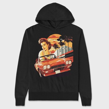 Iconic Convertible Car Withand Girl, Hanorac Oversize Barbati (Unisex)