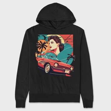 Iconic Vintage Convertible With Girl in Nature, Hanorac Oversize Barbati (Unisex)