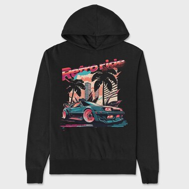 Retro Ride and Sunset Sports Car City Palm Trees Vaporwave, Hanorac Oversize Barbati (Unisex)