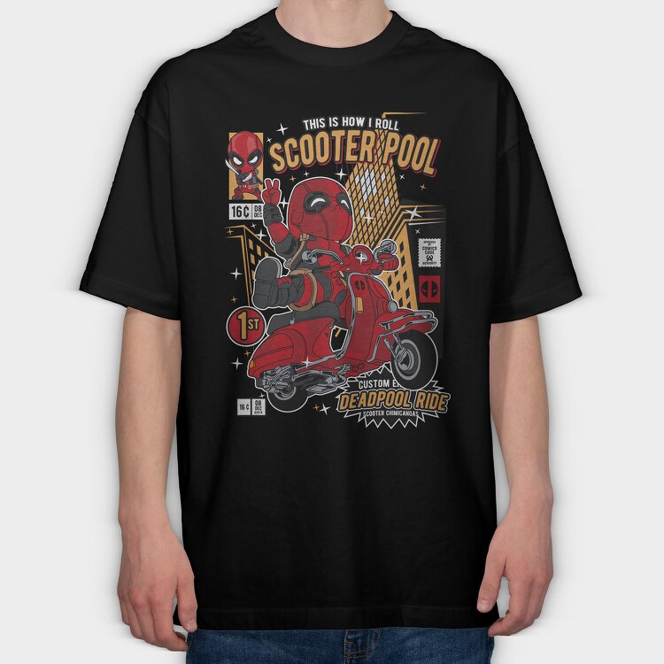 Deadpool Scooter Rider, Tricou Oversize Barbati (Unisex)