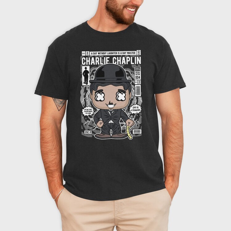 Charlie Chaplin Comic, Tricou Barbati (Unisex)