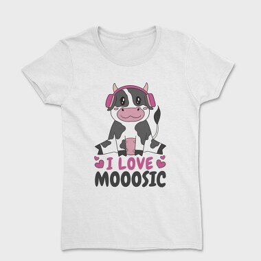 Cow With Headphones I Love Moosic, Tricou Femei