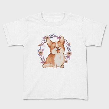 Happy Corgi Dog Watercolor Pillow, Tricou Copii