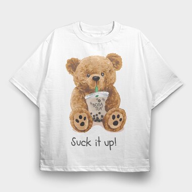 Teddy Boba Tea, Tricou Oversize Barbati (Unisex)