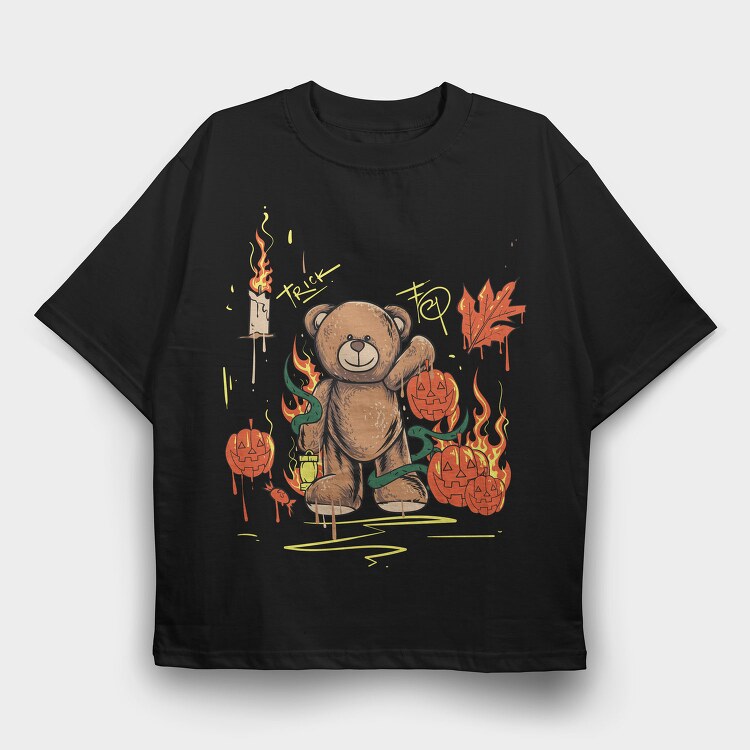 Teddy Halloween Trick, Tricou Oversize Barbati (Unisex)