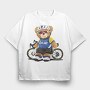 Teddy Bear Cyclist, Tricou Oversize Barbati (Unisex)