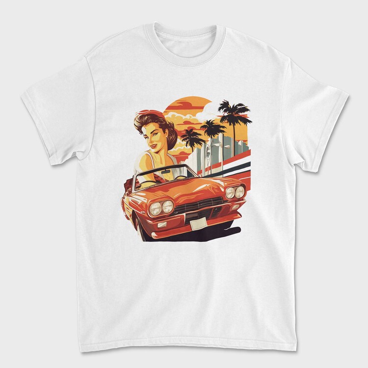 Tricou Barbati (Unisex), Iconic Convertible Car Withand Girl