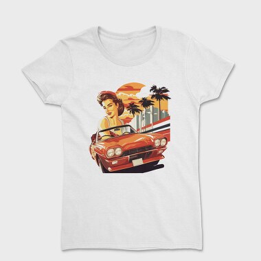 Iconic Convertible Car Withand Girl, Tricou Femei