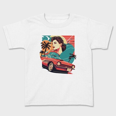 Iconic Vintage Convertible With Girl in Nature, Tricou Copii