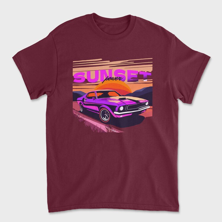 Tricou Barbati (Unisex), Muscle Car Mountain Sunset