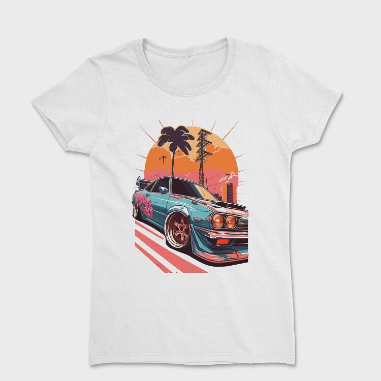 Racing Car Customized Palm Trees Sunset Retro, Tricou Femei