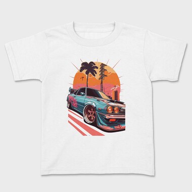 Racing Car Customized Palm Trees Sunset Retro, Tricou Copii