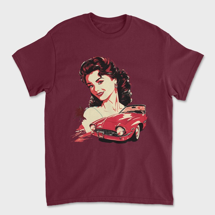 Tricou Barbati (Unisex), Retro Car Convertible With Girl