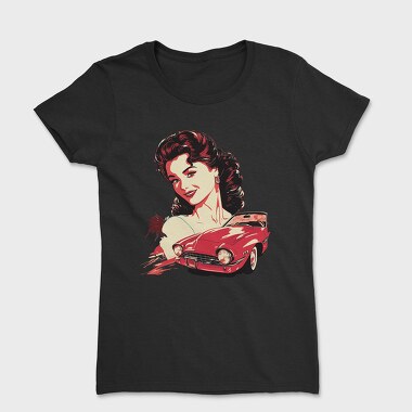 Retro Car Convertible With Girl, Tricou Femei