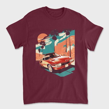 Retro Car Convertible With Mountains, Tricou Barbati (Unisex)