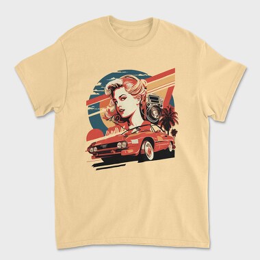 retro car sunset girls, Tricou Barbati (Unisex)