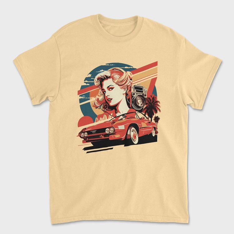 Tricou Barbati (Unisex), retro car sunset girls