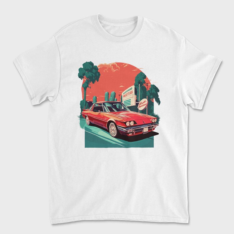 Tricou Barbati (Unisex), Retro Classic Car Greenish Landscape